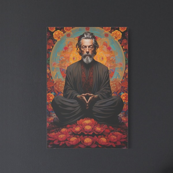 Alan Watts Art, Alan Watts Meditating, Canvas Art, Psychedelic Alan Watts, Zen Buddhism, Zen, Philosophy, Mindfulness