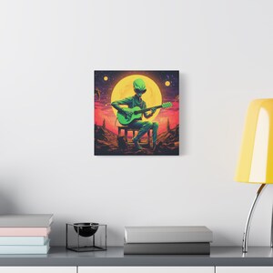 Obras de arte alienígenas, impresión de lienzo alienígena, arte musical alienígena, arte pop extraterrestre, arte pop colorido, ET, guitarra alienígena