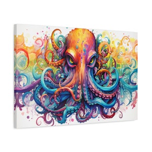 Psychedelic Octopus Canvas Wall Art, Trippy Octopus, Psychedelic Art, Colorful Octopus Art
