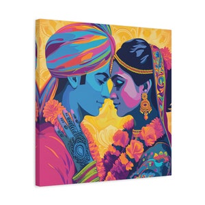 ラダ クリシュナ キャンバス アート、ラダ ウォール アート、キャンバス、クリシュナ神、アート、ヴェーダのアートワーク、ラダとクリシュナの愛のアート、ヴェーダ