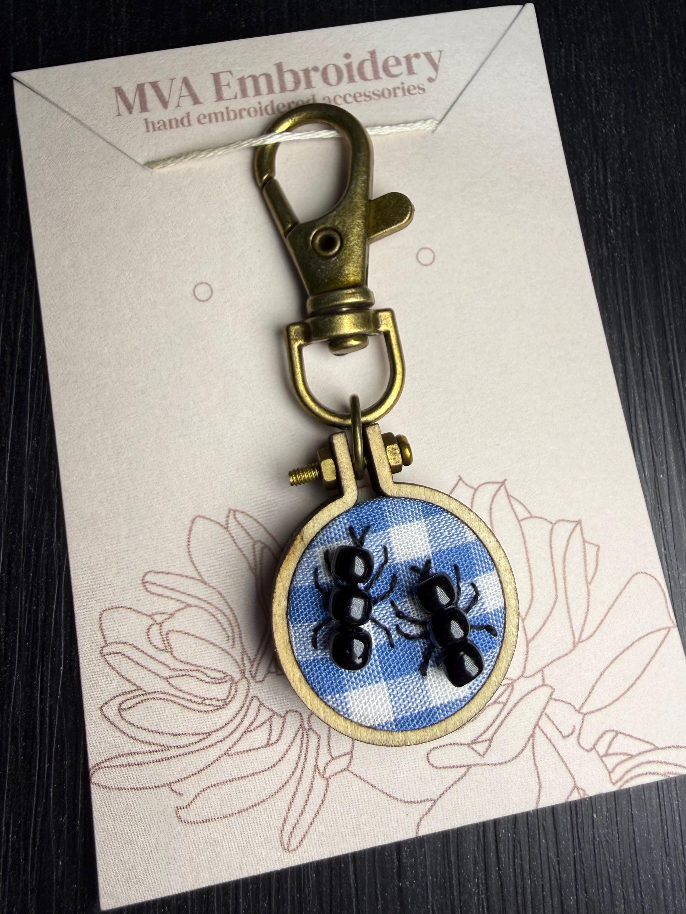 Hand Embroidered Picnic Ants Keychain | Bag Charm - Etsy