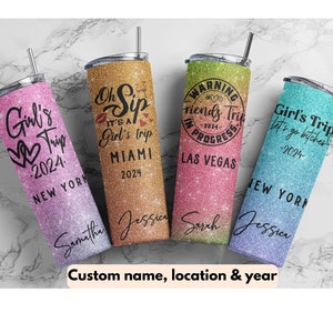 Custom girl trip tumbler,personalized girl group vacation,birthday vacation, glitter girl tumbler,girl weekend gift,best friend tumbler