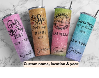 Custom girl trip tumbler,personalized girl group vacation,birthday vacation, glitter girl tumbler,girl weekend gift,best friend tumbler