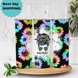 Mom Tumbler, Sunflower tumbler,Fall cup,momlife tumbler,Rainbow MomLife Leopard Print,Mom Bun,Gift for Mother's Day, Fast shipping