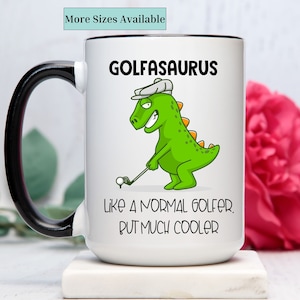 Golf coffee mug,funny golf gift,,custom golf lover coffee cup,golfing gift,golf gifted,gift for golfer,golf gifts, dinosaur golf mug