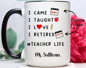 Custom teacher retirement gifts,teacher retirement mug,personalized name and year retirement,gift for retired teacher,appreciation gift