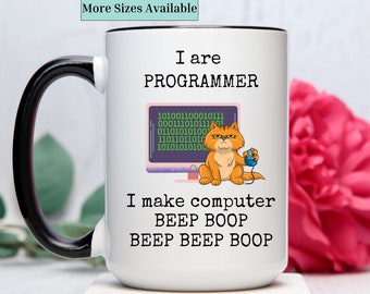 Funny computer programmer mug,funny cat computer coffee cup,Computer Coder, IT worker gift,Software Developer Gift