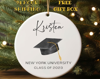 Personalized Graduation Christmas ornament, custom graduation keepsake gift,custom name college university name, and school year gift