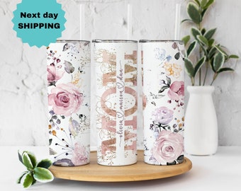 Personalized Mom Tumbler Gift from Kids for Mothers Day,floral tumbler gift for Mom,Custom Travel Cup Gift with Kid Names,Custom Mug for Mom