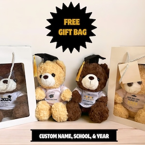 Custom graduation teddy bear, personalized school, name graduation year, graduation gift,senior gift,please bear with cap,2024 graduation