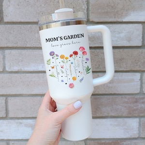 Custom mom garden 40 oz tumbler, birth flower tumbler with kid names, mother&#39;s day gift,mama gift,gift from kids,new mom gift, mom tumbler