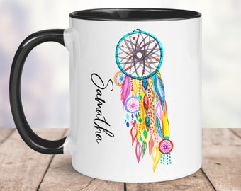 Custom dreamcatcher mug, personalized dreamcatcher watercolor mug, Dreamcatcher gift, Bohemian Mug, gift for her, birthday gift,holiday gift