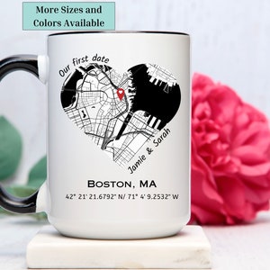Cadeau personnalisé de premier rendez-vous de couple, tasse à café cadeau de carte personnalisée, carte de couple personnalisée, cadeau pour elle, cadeau pour lui, cadeau d'anniversaire, cadeau de Saint-Valentin