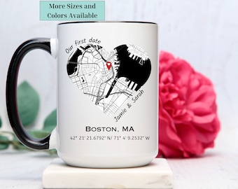 Custom couple first date gift,custom map gift coffee mug, personalized couple map, gift for her,gift for him,anniversary gift,valentine gift