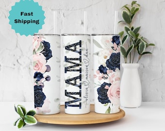 Personalized mama Tumbler Gift from Kids for Mothers Day,floral tumbler gift for Mom,Custom Travel Cup Gift with Kid Name,Custom Mug for Mom