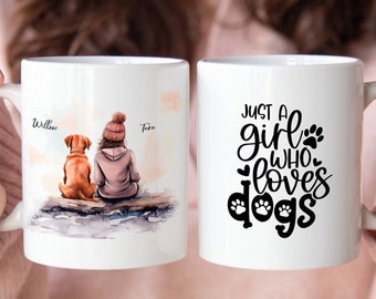 Just a girl who loves dog, Winter with dogs, Personalized gift coffee mug for her, dog lover gift, custom gift mug for holiday, birthday