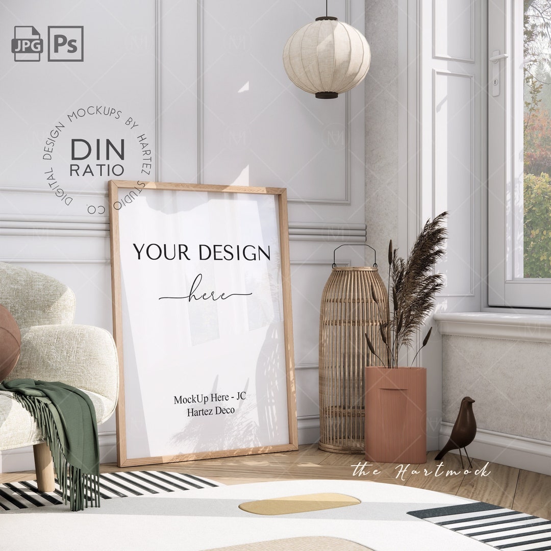 Frame Mockup, Frame Wallpaper Mockup, Frame on Wooden Floor Mockup