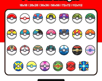 27 Insignias de suscripción de Pokeball de Pokémon / Insignias de Pokémon / Gesto de Twitch de Pokémon / Insignias de Twitch de Pokémon