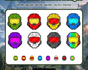 Insignias de casco de Jefe Maestro / 8 insignias de casco/bit de Halo Spartan para Twitch (y Discord) / Paquete de insignias de Halo / Insignias de suscripción / Puntos de canal