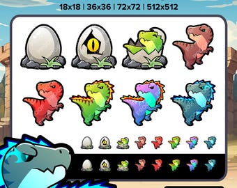 Insignias de dinosaurios de Twitch, Bit Badges, Puntos de canal, Insignias de Discord, Insignias de YouTube, Insignias de suscriptores, Insignias de Facebook, Insignias de TikTok / Insignias de T-Rex