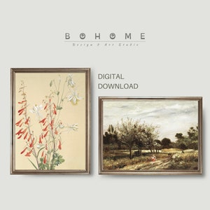 Vintage Landscape & Flower Art Print Set (Digital Download)