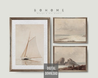 Vintage Coastal Painting Set: Seascape Wall Art (Digital Download)