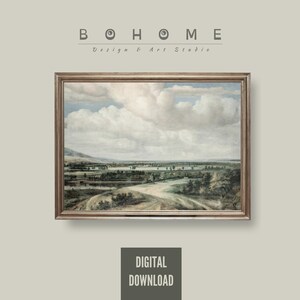 Vintage Dutch Landscape Painting: Farmhouse Wall Art (Digital Download)