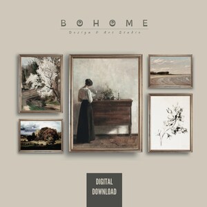 Vintage Painting Set of Five: Farmhouse Wall Art (Digital Download)