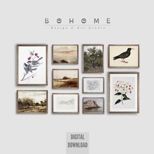 Vintage Nature Painting Set: Antique Farmhouse Wall Art (Digital Download)