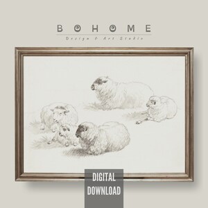 Downloadable sheep drawing, Digital download, Farmhouse wall art, Vintage fine art print, Printable animal painting, Nursery printable art