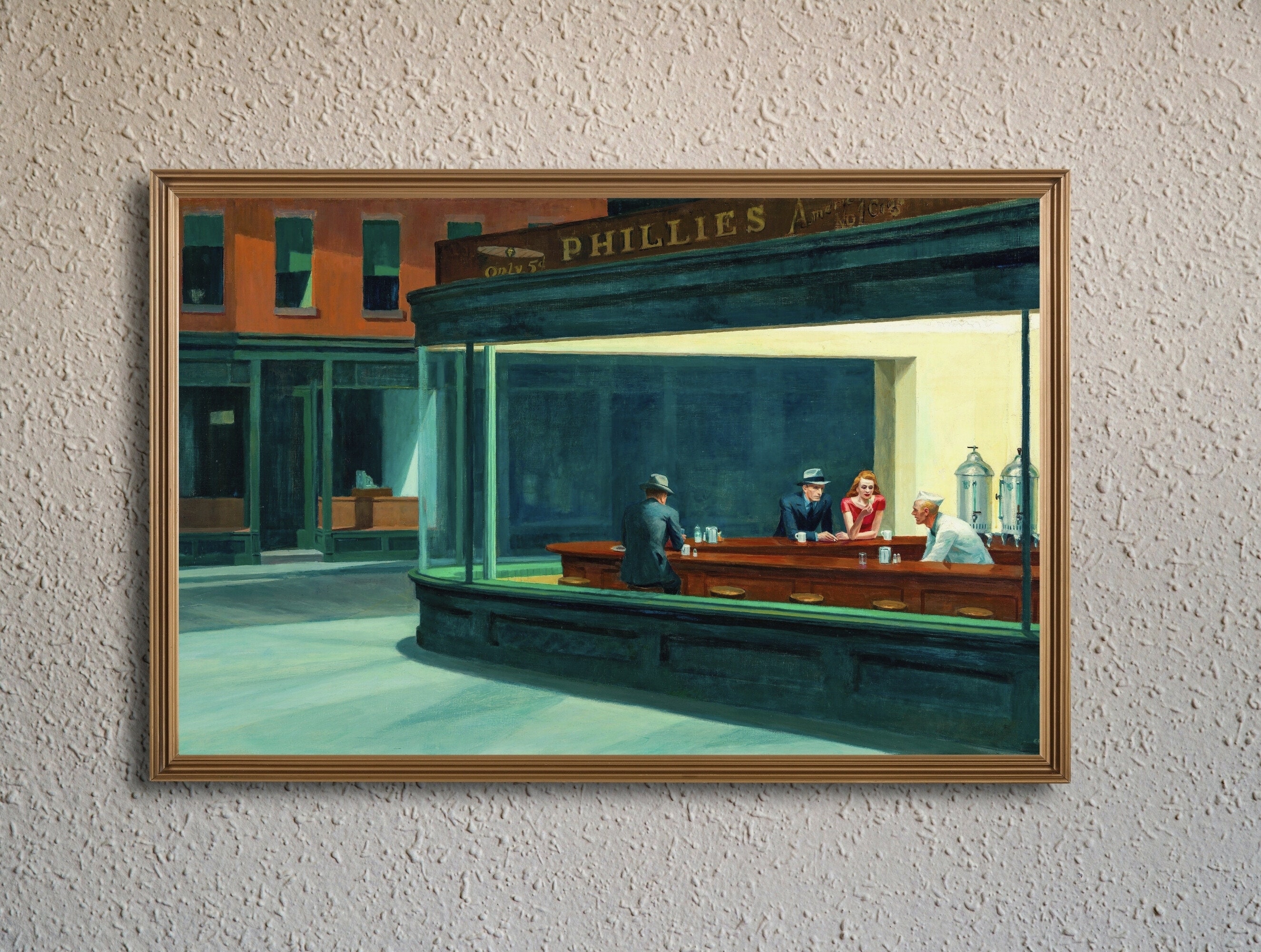 Nighthawks Canvas print van Edward Hopper 120 x 60 cm Bruin Wanddecoratie Wanddecoratie