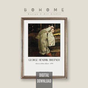 Girl in White Kimono Print: Breitner Japonism Oil Painting (Digital Download)