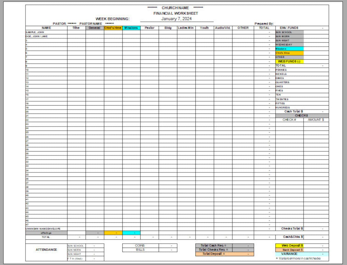 2024 Tithe Spreadsheet. SIMPLE, to the Point, Input Tithe Donations ...