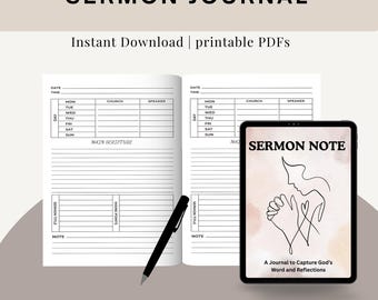 Sermon Journal  Printable & Digital Bible Journal, Sermon Summary Notes, Church Service Notes,Sermon PDF