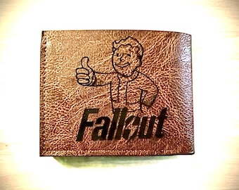 Cartera de cuero con grabado de Fallout para familiares y amigos.