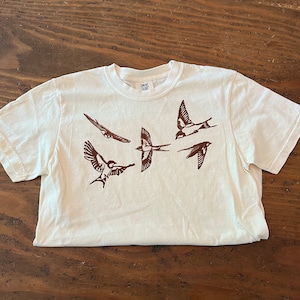 Swallow | Bird | 100% Cotton T-Shirt | Handmade | Block Print | Linocut | Hand Carved | Hand Printed | Original Art