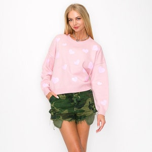 SEQUINS HEART SWEATER / Heart Embellished Crewneck Sweater image 1