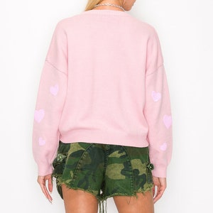 SEQUINS HEART SWEATER / Heart Embellished Crewneck Sweater image 4