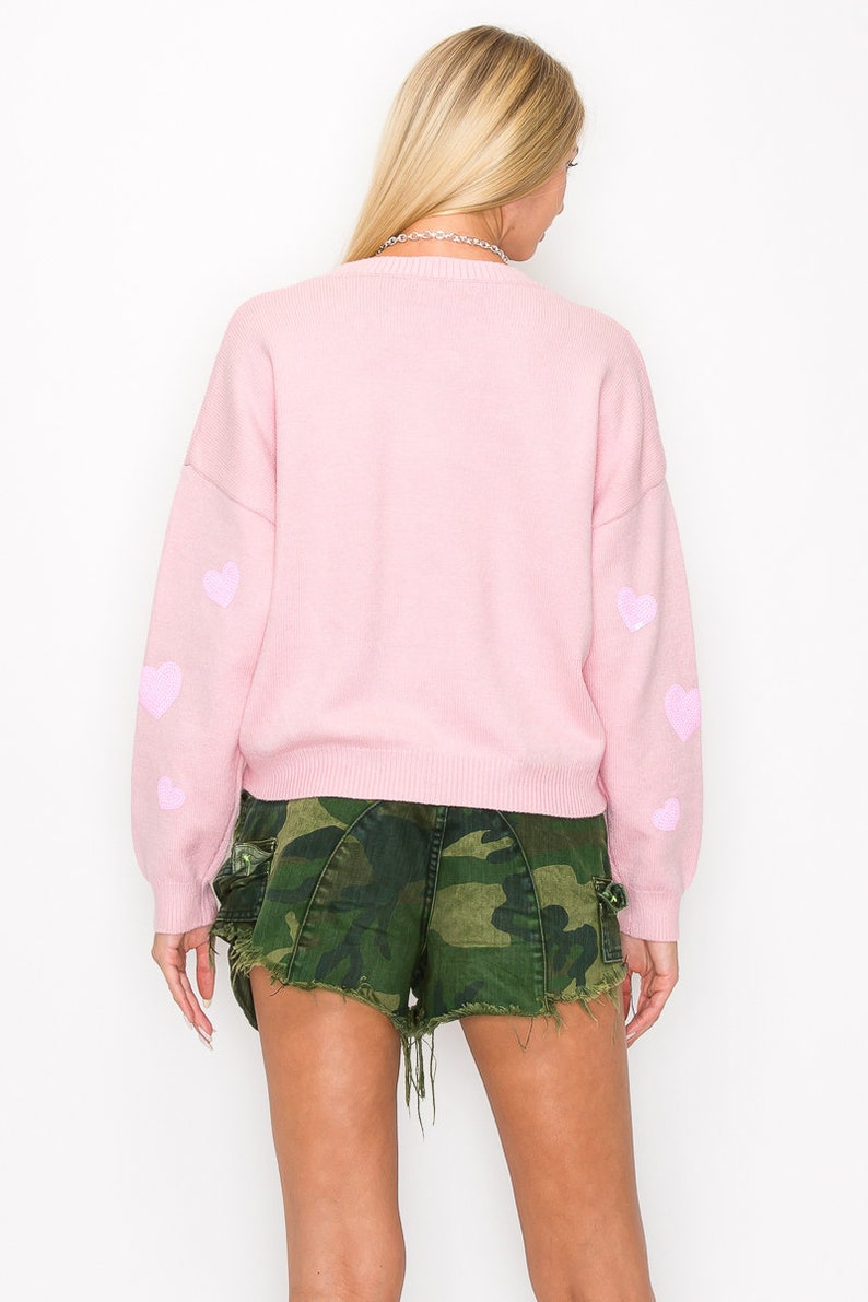 SEQUINS HEART SWEATER / Heart Embellished Crewneck Sweater image 4