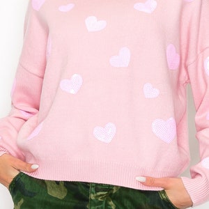 SEQUINS HEART SWEATER / Heart Embellished Crewneck Sweater image 6