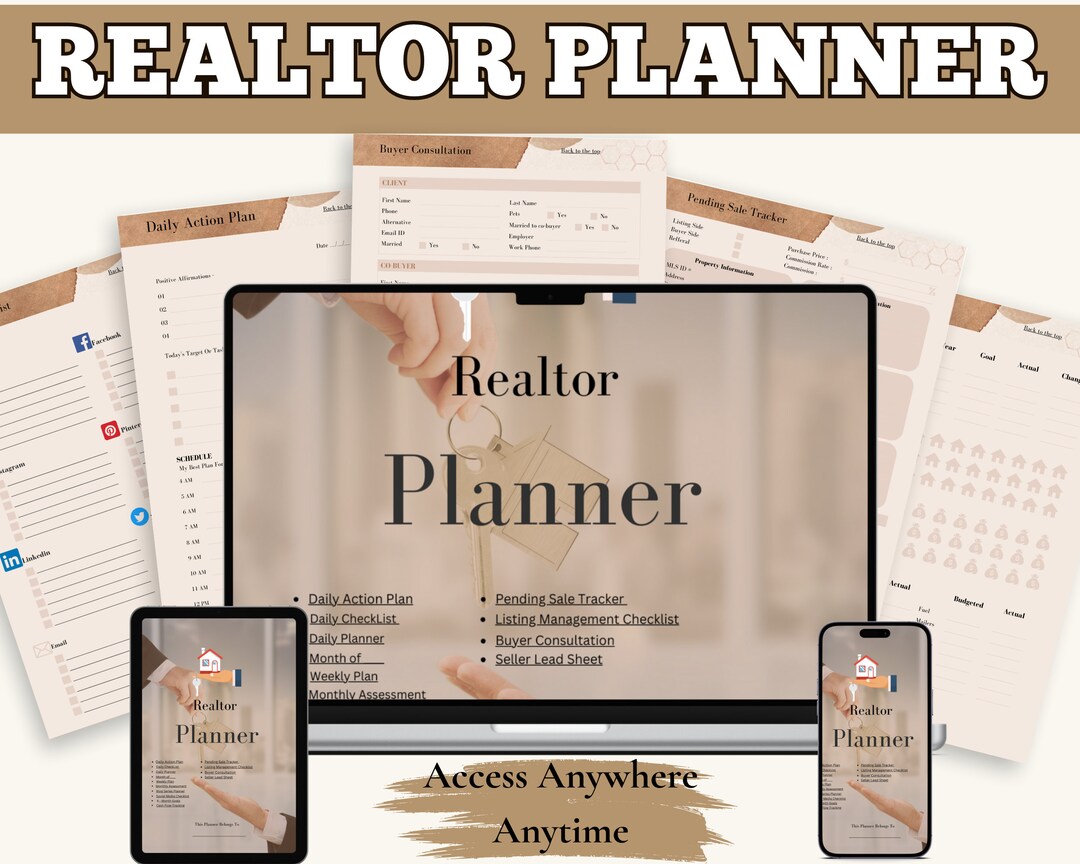 Realtor Planner Daily Action Plan, Checklist, Monthly Assessment 6 Month Goals, Realtor Planner ...