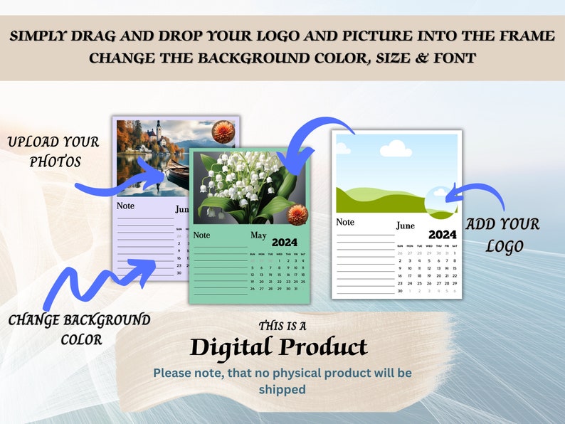 Custom Canva Frames, Custom 2024 Calendar, 2024 Calendar Canva Template