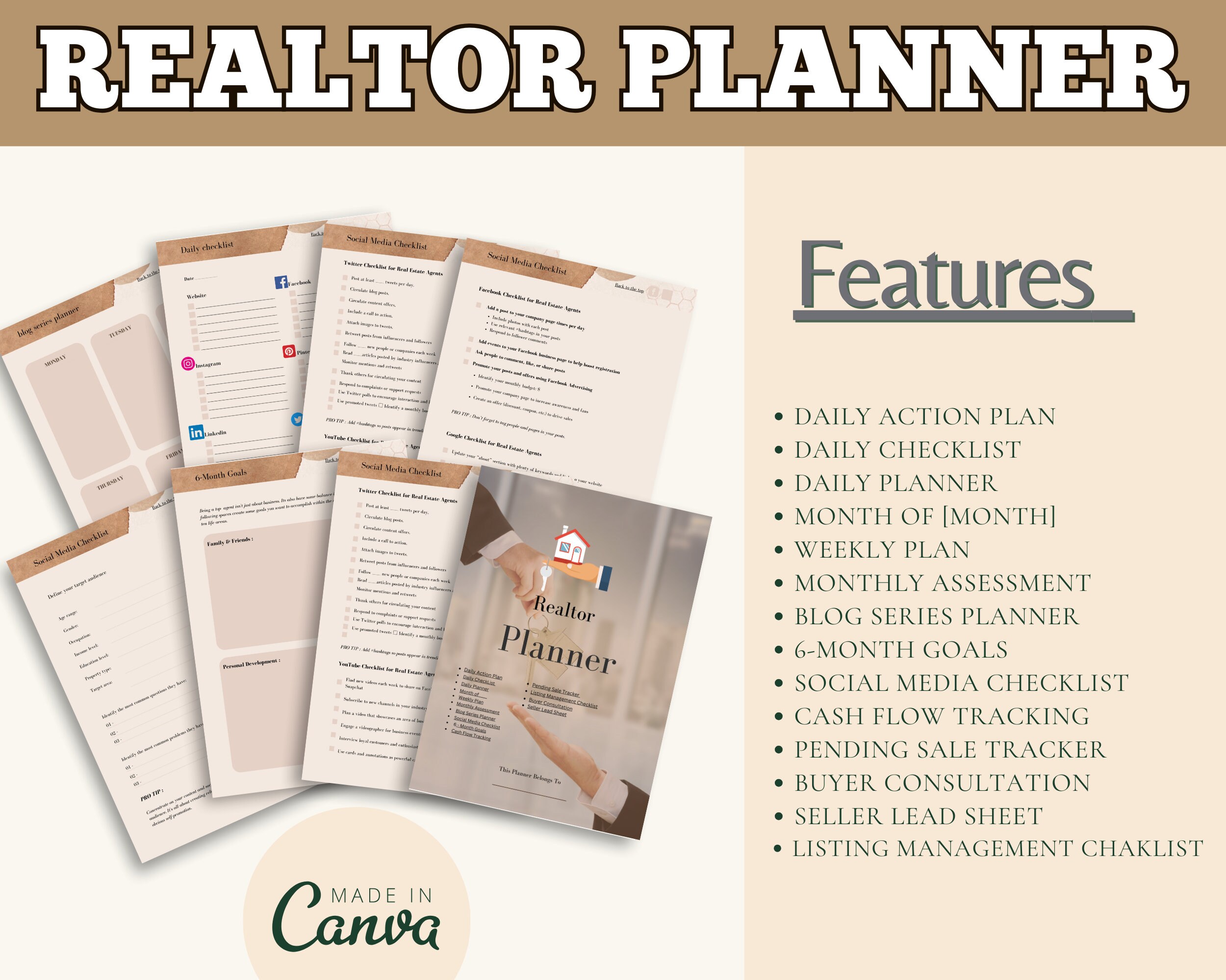 Realtor Planner Daily Action Plan, Checklist, Monthly Assessment 6 Month Goals, Realtor Planner ...