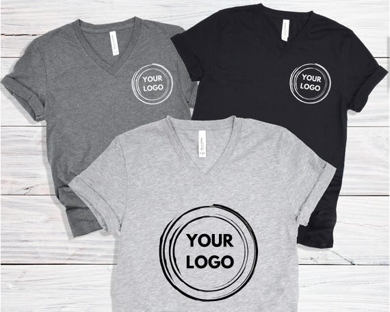 Business Logo V-Neck Shirt, Custom Text Company Tees, Your Slogan T-shirt