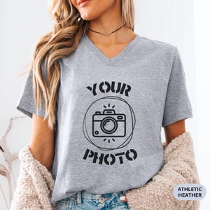 Business Logo V-Neck Shirt, Custom Text Company Tees, Your Slogan T-shirt zdjęcie 4