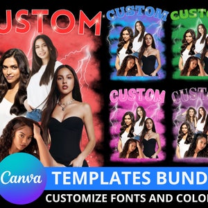 Custom Bootleg Rap Canva Template Bundle, 5 Editable Bootleg Canva Templates, Change Color Bootleg DRAG and Drop Photos Vintage Desing