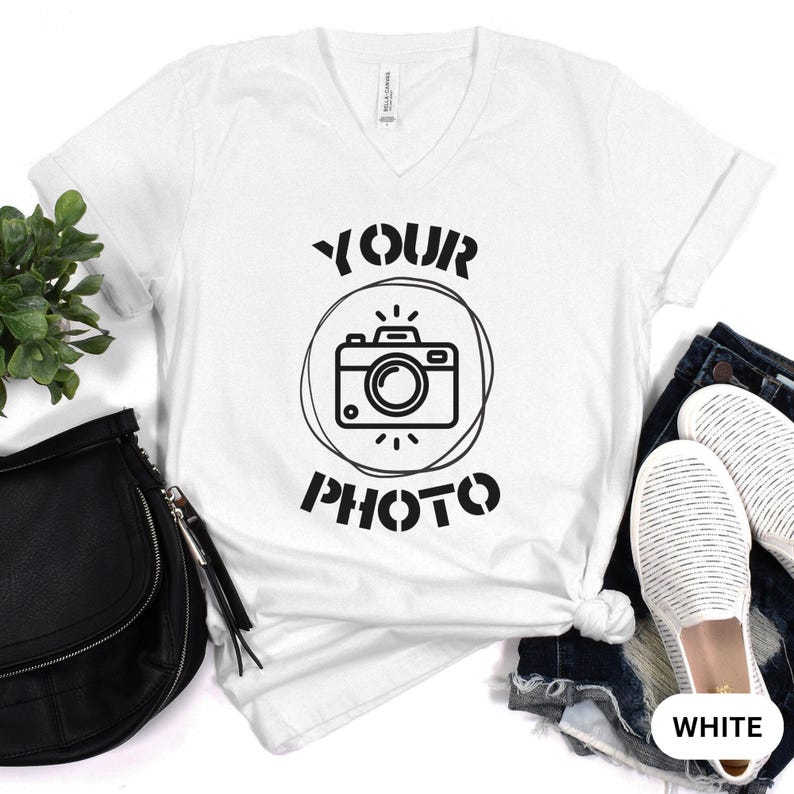 Business Logo V-Neck Shirt, Custom Text Company Tees, Your Slogan T-shirt zdjęcie 3
