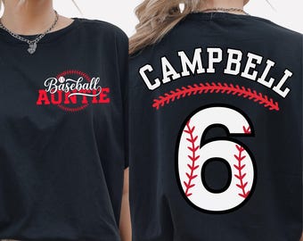 Camiseta personalizada para tía de béisbol, camiseta personalizada para tía de béisbol, camiseta personalizada con apellido y número, ropa deportiva para el día del partido, regalo para la temporada de béisbol