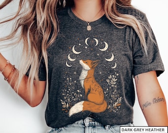 Fox Shirt, Boho Vintage Mystical Graphic Tee | 100% Organic Cotton | Moon Floral Woodland Design