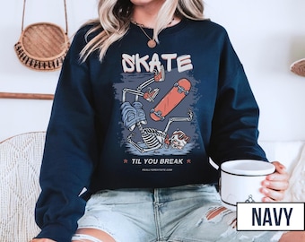 Skater Skeleton Sweatshirt: Creepy Skateboard Hoodie, Halloween Skate Clothing